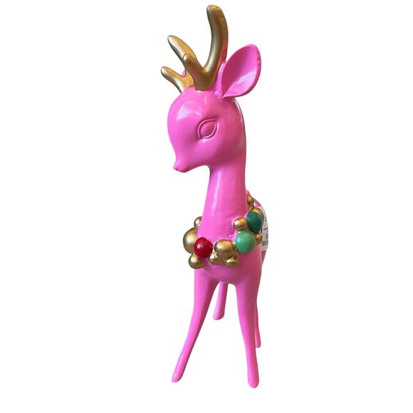 PINK Resin 11” Reindeer with Christmas Ornament Necklace Retro Style New - Picture 16 of 16